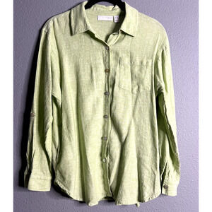 Susan Graver Pure Womens XXSP Mint Button Up Linen Blend‎ Blouse Career Wear